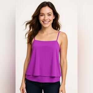 SUSANA MONACO Strappy String Flare Top Snapdragon Pink Layered Stretch XS NEW